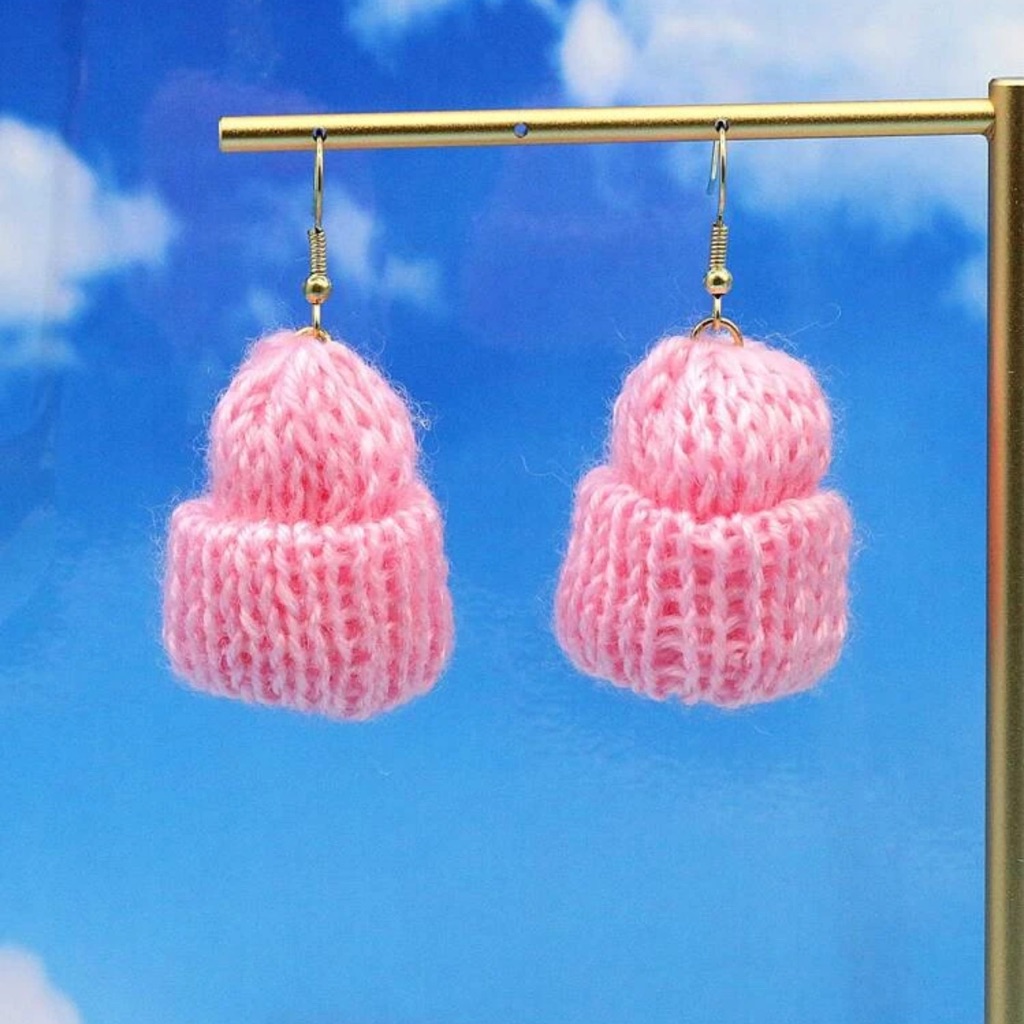Adorable Pastel Knitted Beanie Snow Cap Earrings 25$